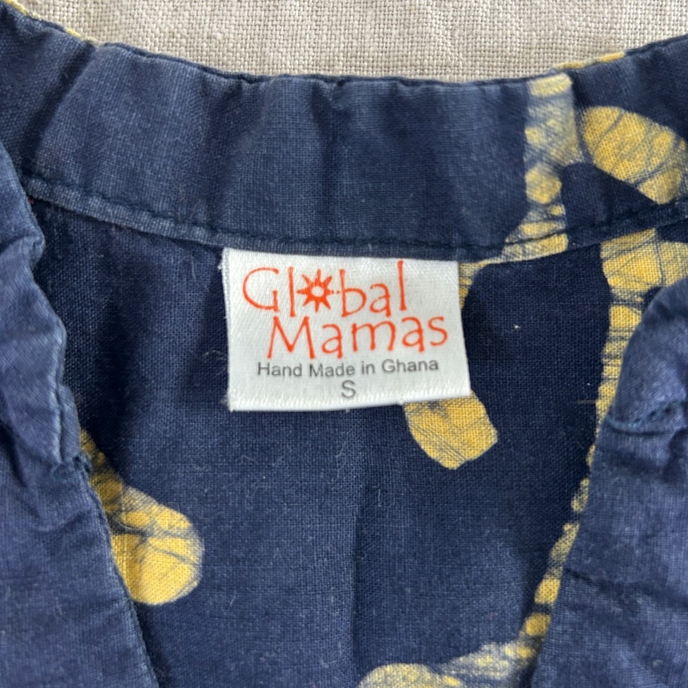 Global Mama Cotton Sleeveless Tie-Waste Shirt Dress in Ghanaian Blue Print - Picture 4 of 5